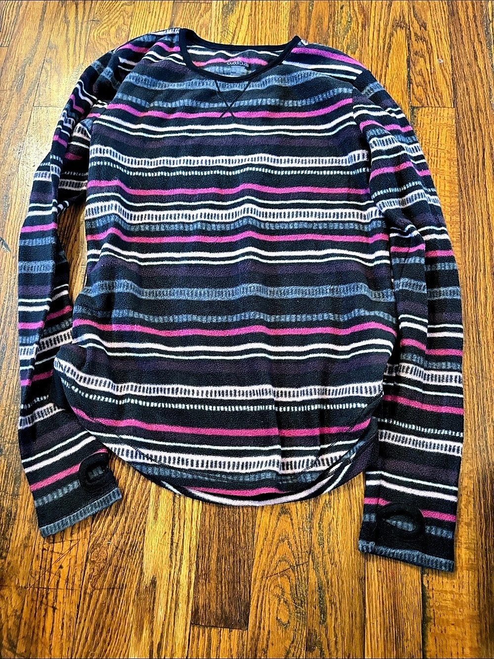 🎉Cuddl Duds Fleecewear with Stretch Pink Stripe Long Sleeve Crew Top